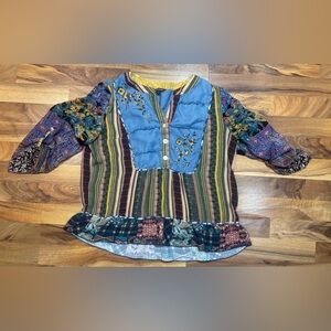 JOHN MARK PL PETITE LARGE Artsy Boho Tunic Top Blouse Shirt Art Wear Mixed Print